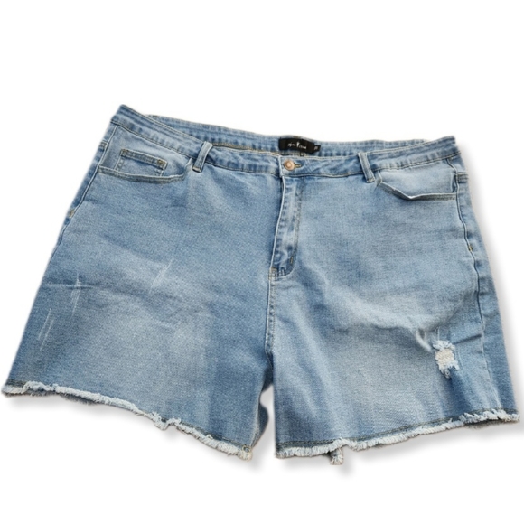 Agnes Orinda Denim Stretch Cut off Shorts in Blue Size 3X W-705